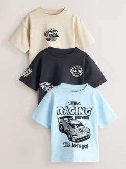 Next - Lot de 3 t-shirts graphiques à manches courtes (3mois7ans) Voiture de course noir/gris Best