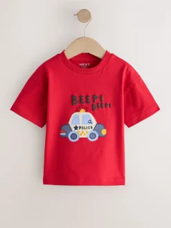 Next - T-shirt appliqué Manches courtes (3mths-7yrs) Voiture de police rouge New