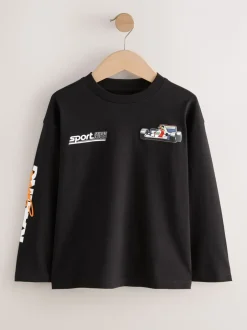 Next - Lot de 3 T-shirts à manches longues coupe décontractée avec imprimé graphique (3-16ans) Voitures noir/blanc/gris Discount