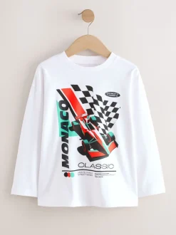 Next - Lot de 3 T-shirts à manches longues coupe décontractée avec imprimé graphique (3-16ans) Voitures noir/blanc/gris Discount