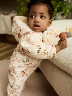 Next Woodland écru imprimé à capuche - Combinaison bébé en nylon (0mois à2ans) Outlet