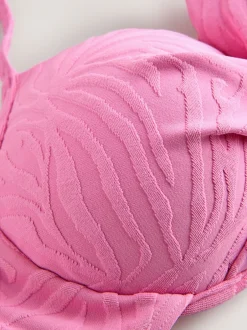 Next - Haut de bikini rembourré plongeant avec armatures rembourré Zèbre rose texturé Outlet